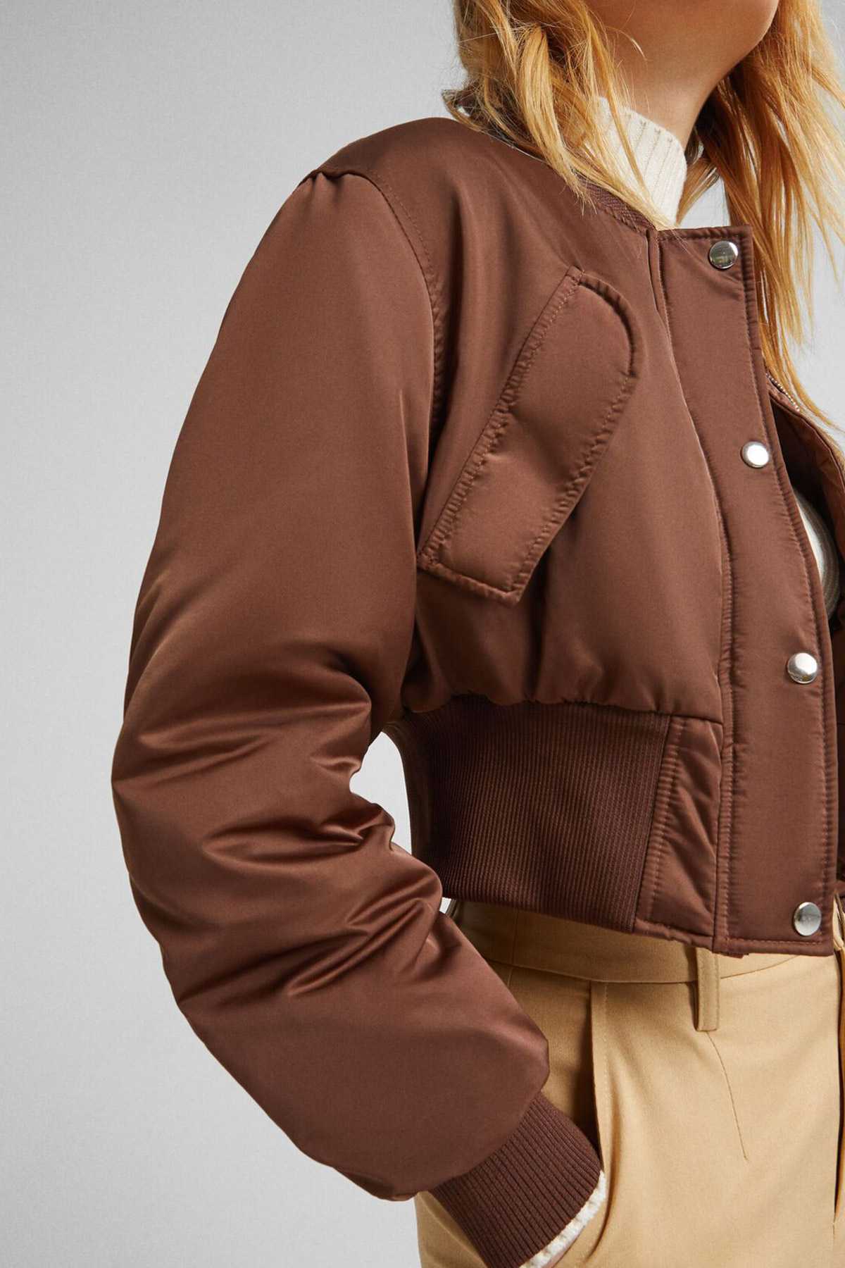 Cropped Satin Bomber Jacket - Afbeelding 3